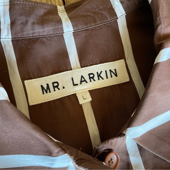 Mr. Larkin Oversized Brown White Stripe Button Up Shirt Women’s Large - Picture 4 of 5